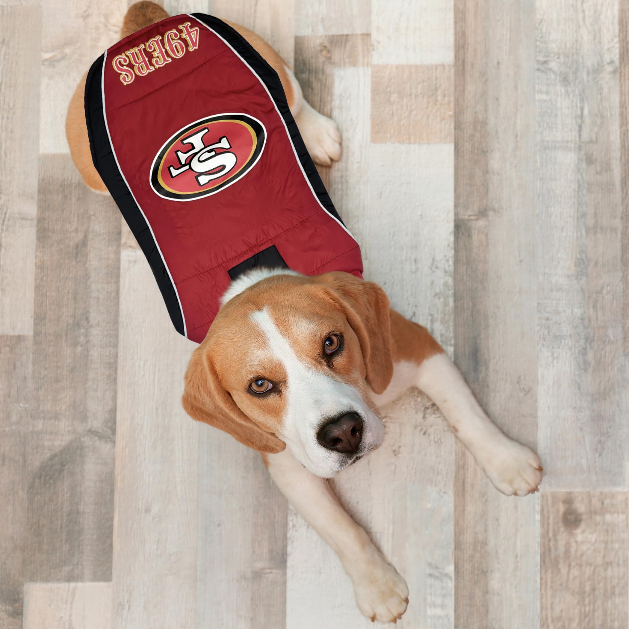 Nfl San Francisco 49Ers Puffer Vest For Dogs & Cats, Size Large. Warm, Cozy, And Waterproof Dog Coat, For Small And Large Dogs/C